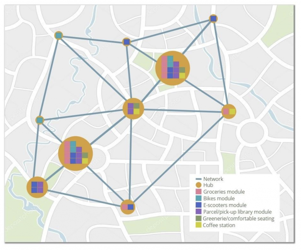 Overview map of the Mobile mobility hub network.