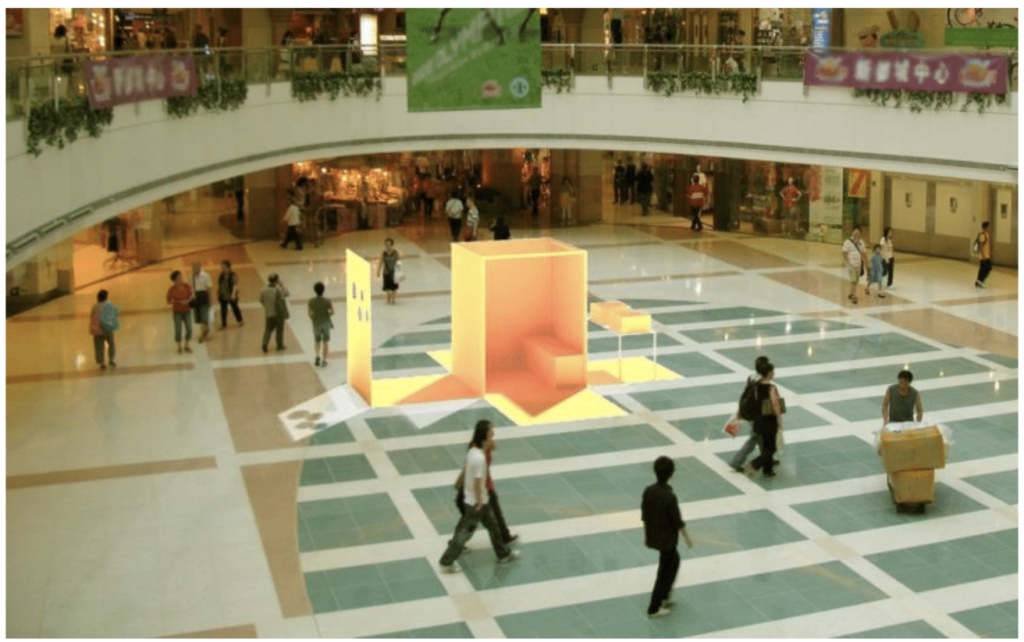 Modell av utställningen 8 m³ FallKunskap – en utställning på väg.